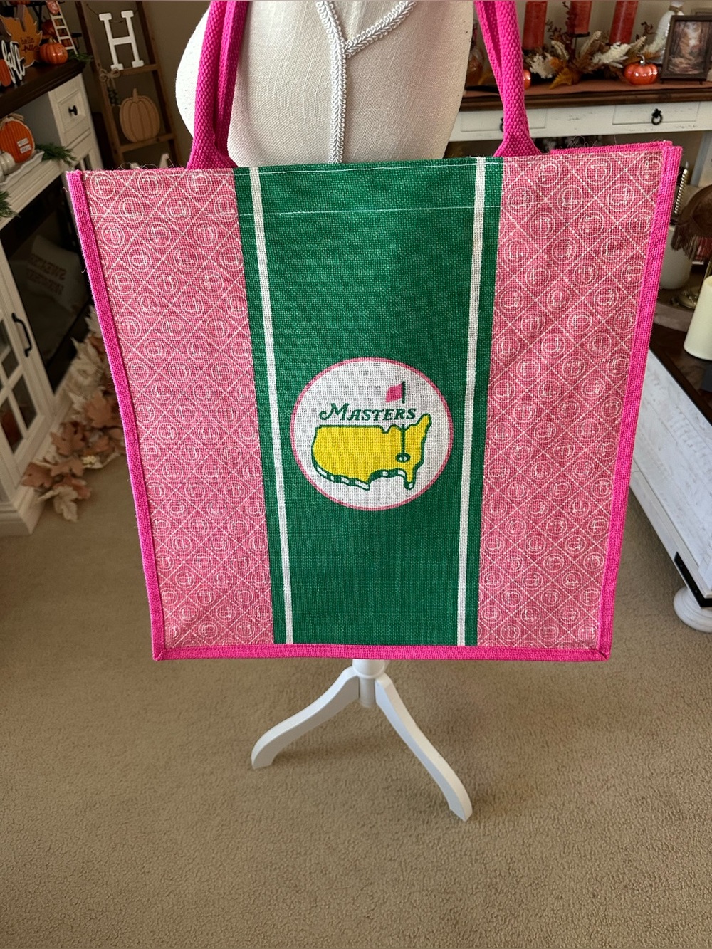 Masters Pink & Green Jute Tote Bag